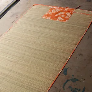 Rolled Hawaiian Straw Beach Mat Orange Floral