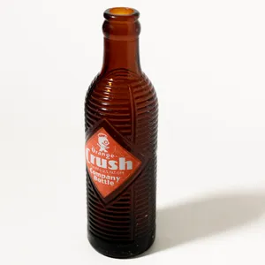 Vintage Amber Orange Crush Ribbed Glass Soda Bottle