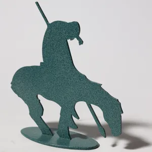 Teal Metal Indian on a Horse Silhouette Cutout Figurine, Art, Decor, Indigenous Person, Native American