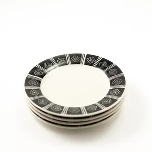Sakura Majesticware, Inca pattern swirls and lines, black and cream, saucer plate - 6.5