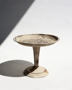 Tall Pedestal Cake Stand Faux Weathered, Antique Finish Cream to Gray