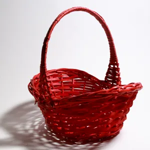 Vintage Red Painted Wicker Easter Basket Handle