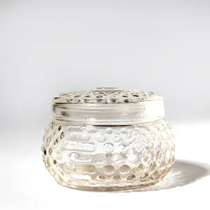 VINTAGE CLEAR GLASS LIDDED POWDER