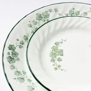 Corelle by Corning White ribbed Salad plates with Ivy print - 7.5