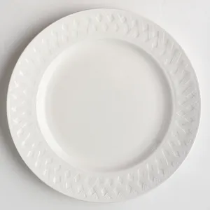 White Dinner Plate Wickered Rim 