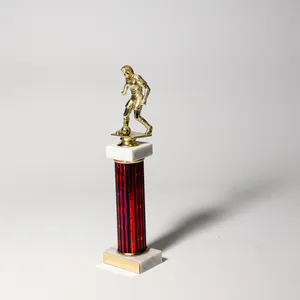Vintage White Marble Red and Black Plastic Junior Soccer Trophy