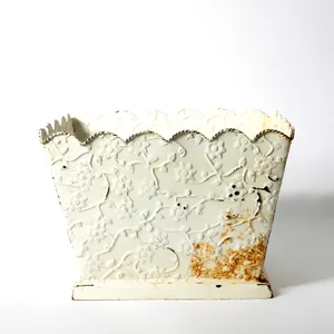 Cream Textured Rusted Planter