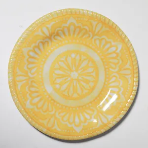 Yellow Mandala Plastic Folk Art Outdoore, Picnic Salad Plate