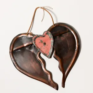 Rustic Copper Split Broken Heart Romantic Wall Hanging Decor, Art,