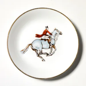 Small white ceramic pinch bowl, trinket dish Fox Hunt Horse Riders Man
