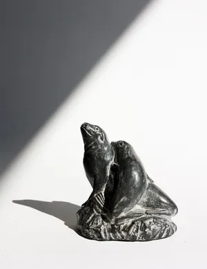 Vintage Two Seals on a Rock Figurine Carved out of Soapstone