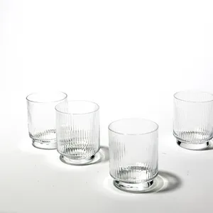 Short Clear Ribbed Juice glass Rocks Glass, Double Rocks Glass