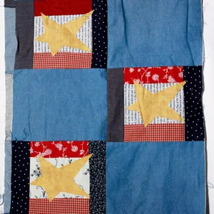 Handmade Patriotic Americana Star Patchwork Folk Art Table Runner, Decor
