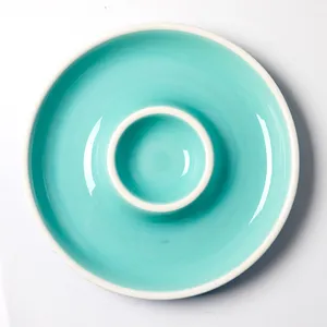 Round Teal Aqua Blue chip and Dip Bowl Summer, Poolside