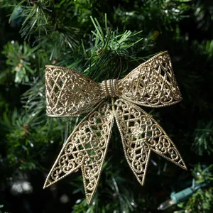Christmas Tree Ornament: Poofy lattice rigid gold bow tie filigree