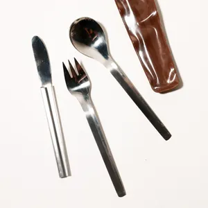 Mid-Century Stainless Steel Camping Cutlery Plastic Case Flatware
