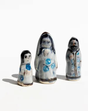 Miniature Nativity Tonala Mexico Hand Painted Pottery 3 piece Set Folk Art Christmas