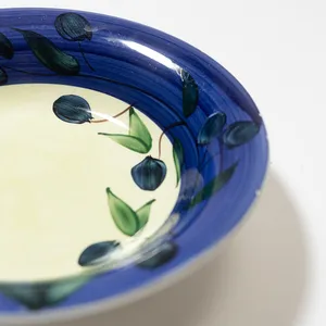 Tuscan Italian Large Pasta Bowls Cream with Blue berries Ceramic - 10
