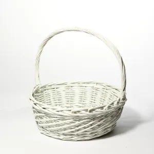 Willow Round White Wicker Rustic Easter Basket, Farm House - 14