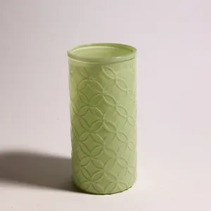 Sea Foam Green Satin Glass Geometric Cylinder Vase Vintage