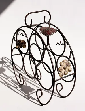 Vintage Wrought Iron Wine Rack Stand Rustic Decor