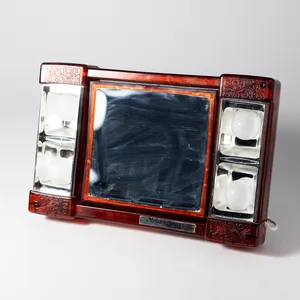 Lighted Magnifying Vanity Mirror Vintage Red/Brown Garnet colored Case WORKS!
