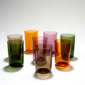 Set 0f 4 - Brown, Orange, Rose Pink, Green Clear Plastic Tossware Tumblers - 4.25