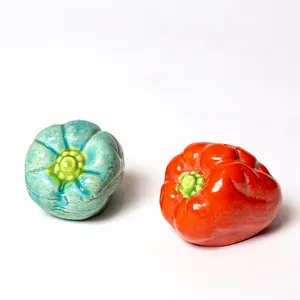 Ceramic Red and Green Pepper, Salt and Pepper Shakers, Vintage