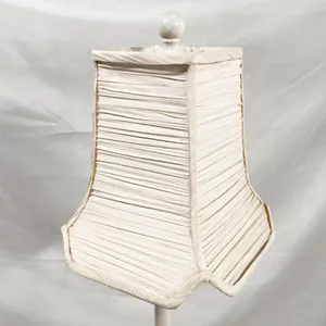 Vintage Square Off White Fluted Lampshade Fabric Covered Ruching