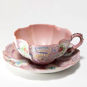 Vintage Pink Hand Painted Ardalt Japan Tea Cup & Saucer Unique Shape Squared