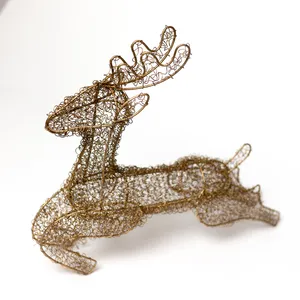 Vintage Gold Tone Wire Art Reindeer Figure Holiday Christmas Decor