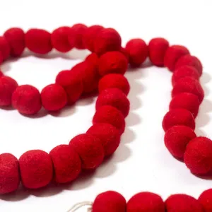 Bright red felt balls beads garland - 1.5