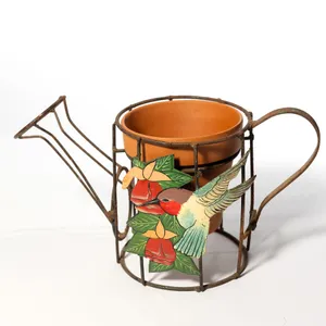Wrought Iron Plant Stand Hummingbird Flower Pot Holder Indoor Outdoor - 9.75