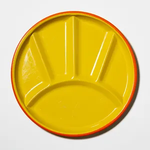 Vintage Yellow with Orange Trim Retro Metal Enameled Divided Fondue Plates Enamelware Picnic Plates / Camping Dinnerware / Appetizer Plates