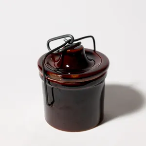 Antique Brown Glazed Stoneware Crock Wire Bail