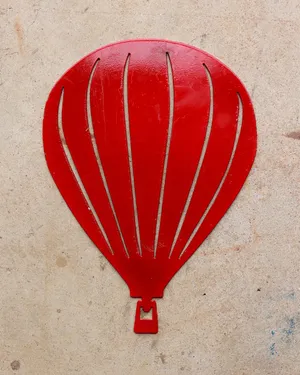 Hot Air Balloon Wall Art, Red, Powder Coated Steel Decor