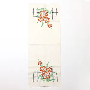 Vintage Hand Embroidered Table Runner or Dresser Scarf, Rectangular, Cotton, Unfinished Edging, Hand embroidered, Floral Decor, Linens