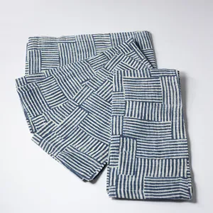 Set Blue and White Linen Napkins lined design - 20