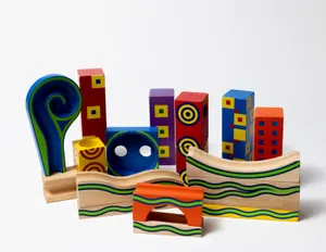 Colorful Solid Wood Marble Toy Blocks Creative Painted Risers