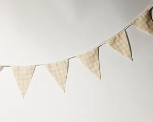 Yellow Gingham Fabric Pennant Bunting Banner Garland, flags