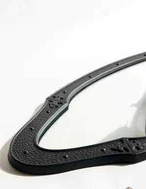 Antique Oval Black Hand Wrought Iron Wall Mirror Gothic