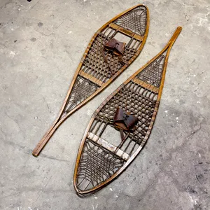 Vintage Wooden Rawhide Laced Traditional Snowshoes Pair