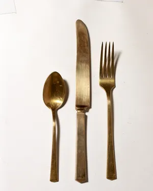 Vintage Art Deco Brass Three-Piece Flatware Set