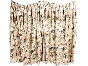 Curtain: Mauve with Busy White and Peach Colored Flowers Plenty of Greenery and Brown Branches Vintage