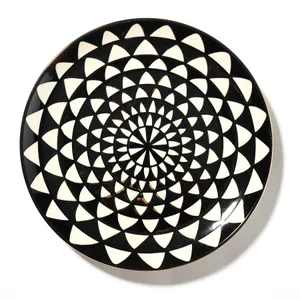 Salad plates, Black and white, round spiral, checkered - 8.5
