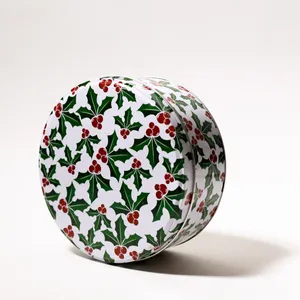 Vintage Christmas Holly Berry Round Holiday Tin, Biscuit Tin, Cookie Tin, Holidays, Christmas, Gifting