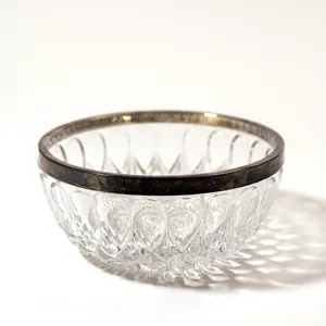 West German cut lead crystal glass silver plates rim - 8.5