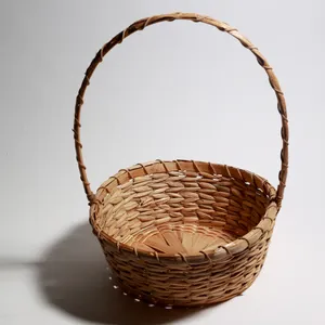 Rustic Handwoven Rattan Basket Tall Arched Handle