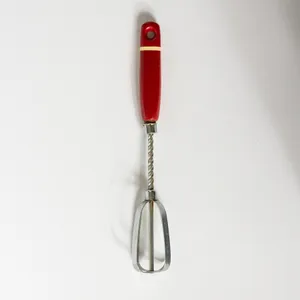  Vintage Wood Handle Spring Loaded Egg Beater hand mixer - 10.5