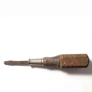 Vintage Tool Short Screwdriver with Used Wooden Handle